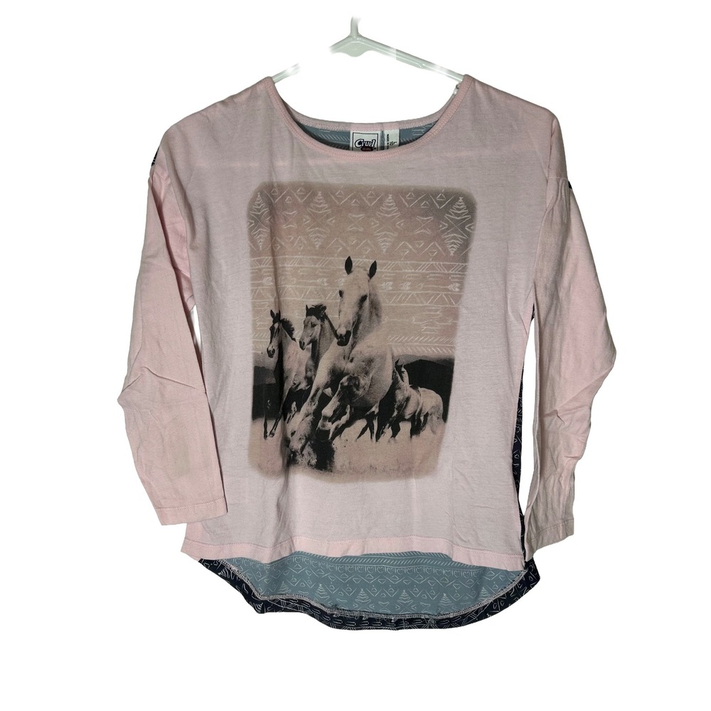 Cruel Girl‎ Kids Pink Horse Graphic Long Sleeve Tribal Back Top Size L 10